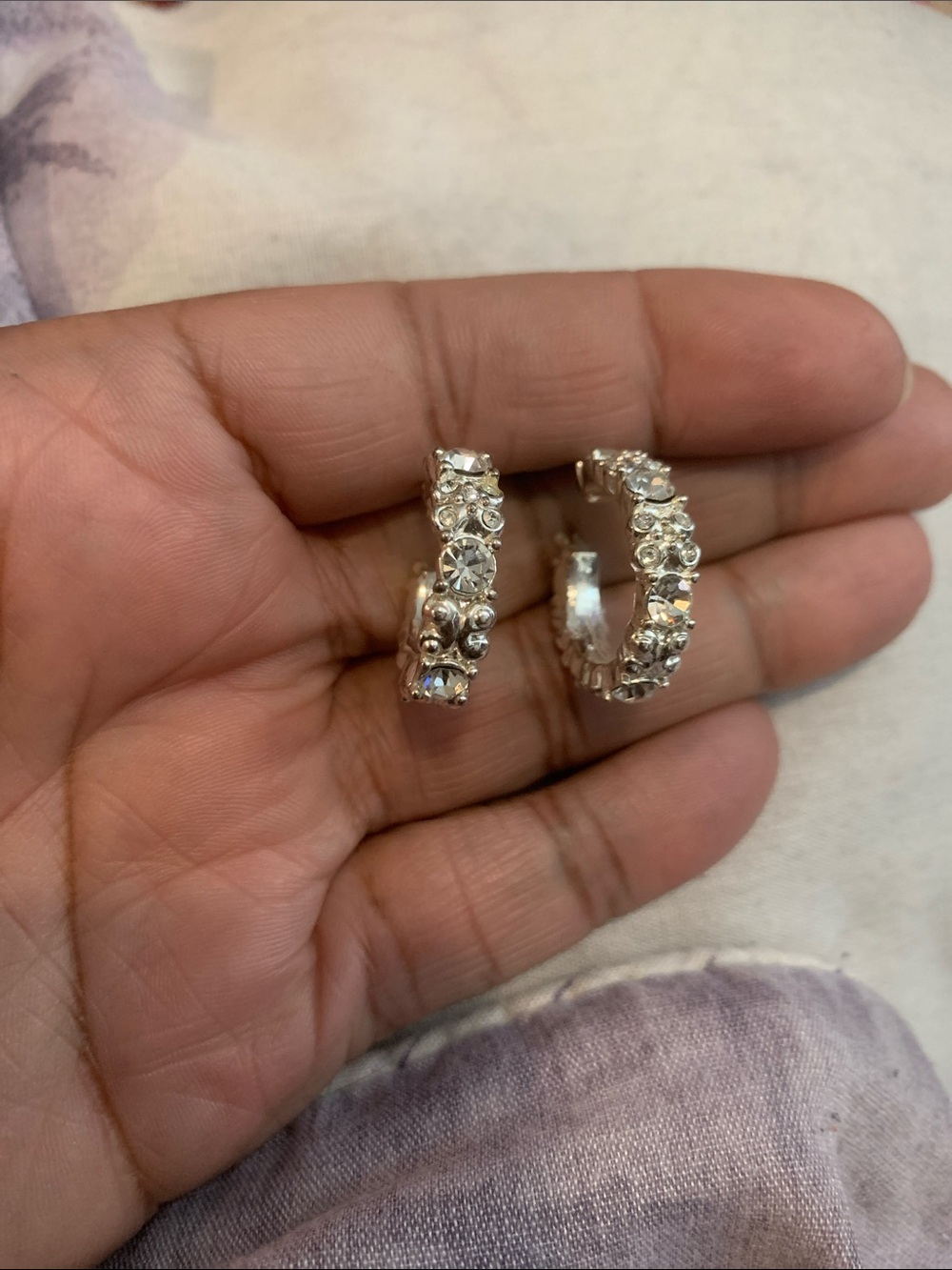 Vintage Napier Clear Crystal Hoop Earrings - Silver Tone